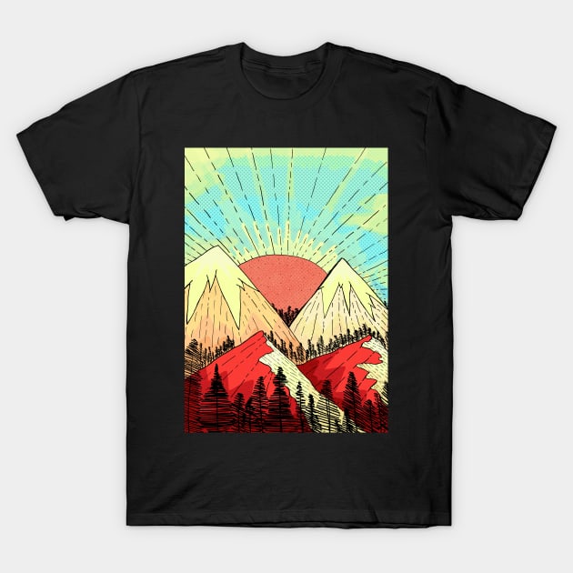 Retro mountain hills T-Shirt by Swadeillustrations